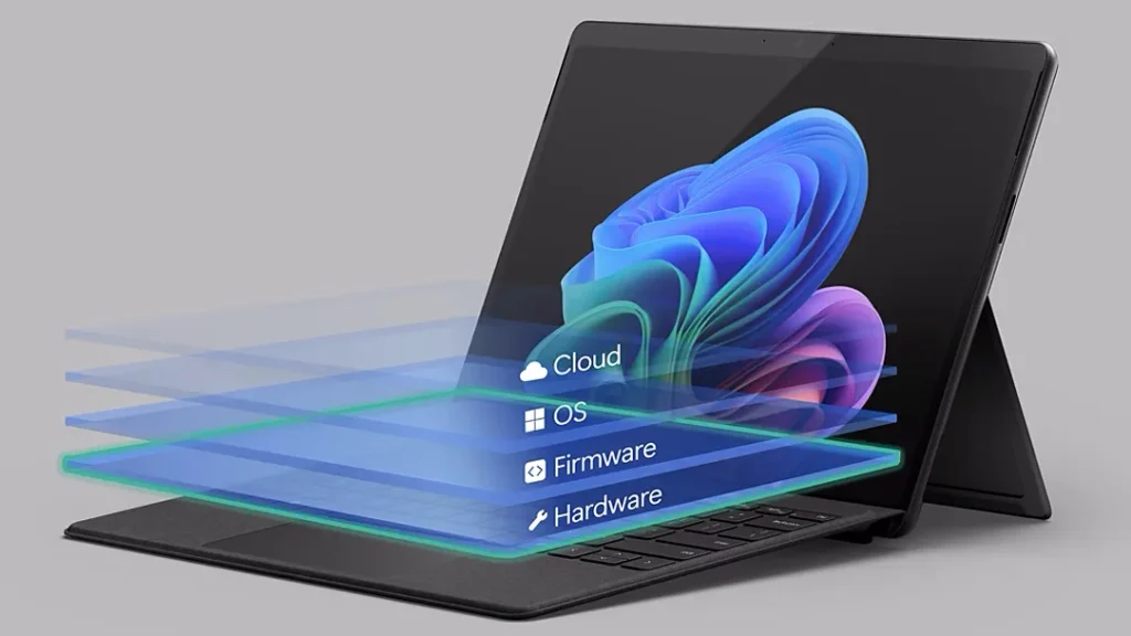 Surface Pro Copilot+ PC with an overlay of architecture layers